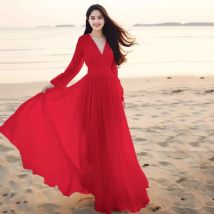 Beach Chiffon Dress For women Spring Summer New Long sleeved Sanya beach vacation elegant super fairy long large swing Dresses