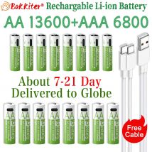 BaKKiter 1.5V AAA 6800mAh/ AA 13600mAh Rechargeable Lithium-ion Batteries Fast Charging Li-ion Battery 2000 Cycles /USB-C Cables