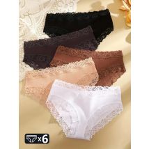 6Pcs/set Women's Cotton Panties Ribbed Striped Underwear Sexy Lace Floral Briefs Female Comfortable Stretchy Lingerie Intimates