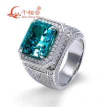 Paraiba 10 * 12 mm strahlender Eisschliff-Zirkonia-Stein, halbes Band, Nahkampf-Moissanit, 925er-Sterlingsilber, Ring, Schmuck, Männer und Frauen, Geschenk