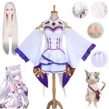Lesen Sie eine andere mit der Aufschrift: Hajimeru Isekai Seikatsu Emilia Kospy Kos Tsume S wo Nudeln Anime Perücke Kleid Kopfschmuck Komplettset Haween Party Coting