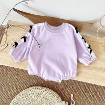 0-18m Baby Mädchen Kleidung neue Frühling Herbst Kleinkinder Bodys Langarm Blase Stram pler Bogen Dekoration weichen Neugeborenen Baby Kleinkind