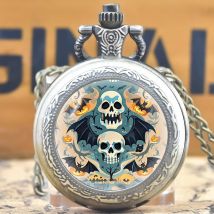 Kreative Vintage kompakte mittlere Quarz Halskette Taschenuhr Legierung rundes Zifferblatt lustige Aufkleber Halloween billiges Geschenk für Kinder