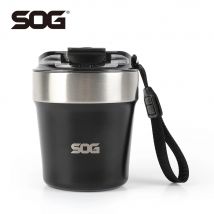 SOG Bottiglia d'acqua da viaggio portatile a doppia parete da 8,12 once e tazza da caffè con cordino premium, thermos da campeggio per escursioni all'aperto