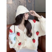 3d Erdbeer süße Strickjacke Frauen lose Langarm Mode Strick pullover koreanische faule Wind lässig weibliche weiche Strickjacken