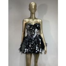 Newest 2025 Women Sexy Sparkly Sequin Strapless Two Piece Set Evening Party Birthday Nightclub Singer Dancer Stage Costume