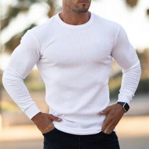 Frühling Herbst bequeme Sport T-shirt Fitness elastische Rundhals streifen Langarm T-shirt männer schnell trocknend training sportswear