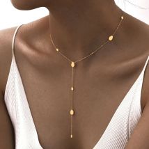 Herz-Tropfen-Lariat-Ketten-Halskette für Damen, Y-Form, lange Kette aus Edelstahl, 18 Karat Gold, geschichteter Schmuck