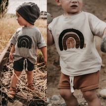 INS Baby Jungen Patch Regenbogen T-Shirts Sommer Kleinkind Mädchen Weiche Baumwolle Kurzarm T-Shirt Kinder Übergroße Basic Tops Vintage Shirts