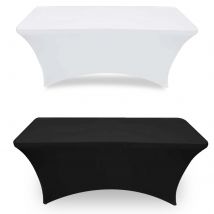 1/2PCS 4/6FT Spandex Table Cloth Black for Rectangle & Folding Table Stretch Fitted Table Cover 6 ft Wrinkle Resistant for Party
