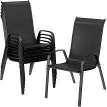 Set di 6 Sedie Impilabili da Giardino Grigie con Tessuto Teslin Flex Comfort e Telaio in Metallo, Schienale Alto