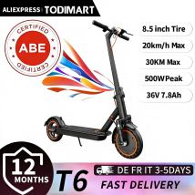TODIMART T6 ABE E-Scooter mit Straßenzulassung, 30-35 km Reichweite, 350-500W bürstenloser Motor, Doppelbremsen und 8,5-Zoll Run-Flat-Reifen, offroad e roller erwachsene