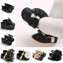 Neugeborene schwarze Babys chuhe rutsch feste Stoff bodens chuhe für Mädchen elegante atmungsaktive Freizeit Baby erste Wanderschuhe