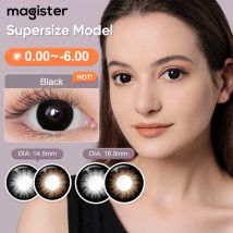 (0.00~-6.00) Magister 16.0mm Duże Soczewki Kontaktowe Korekcyjne z Efektem Powiększenia Oczu, Czarne, Klasyczne, Kolorowe Soczewki Kontaktowe z Dioptriami, Trwałość 6 Miesięcy