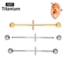 1PC Ear Piercing Cross CZ Industrial Barbell Piercing G23 Titanium 38mm Straight Bar Cartilage Earrings 16G 14G Barbell Jewelry
