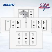 DELEFU Pannello SC31 ignifugo 4*2 Bianco Standard italiano USB Tipo C Presa a muro a ricarica rapida Interruttore TV Telefono CAT5 CAT6