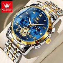 Olevs 42mm großes Zifferblatt Quarzuhr für Männer Schwungrad Design Edelstahl wasserdicht Business Original Herren Armbanduhr 2024 neu