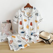 Neue 100% Baumwolle Kurzarm Shorts Damen Pyjama Set niedlichen Cartoon Pyjamas japanische einfache kurze Pyjamas Frauen Nachtwäsche