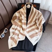 New Stripe Printed Scarf 90cm Large Square Scarf Twill Silk Headscarf Sunscreen Shawl for Women Scarves Luxury Brand