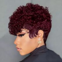 Short Natural Black Human Hair Pixie Cut Wig for Curly Wigs Urban Edge Wave Full Machine Made For Women