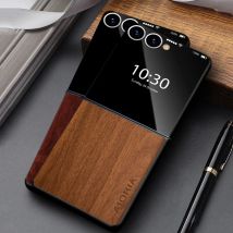 Custodia per telefono con struttura in legno in pelle PU di lusso per Samsung Galaxy Z Fold Flip 7 Fe 6 5 4 3 Cover posteriore rigida antiurto per affari retrò