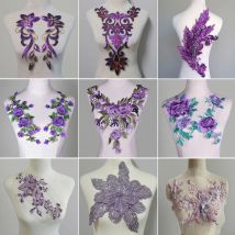 Purple Elegant Flower Embroidery Patches Fabric For Dress Home Curtain Party Clothing Accessories Sewing Applique Repair Crafts