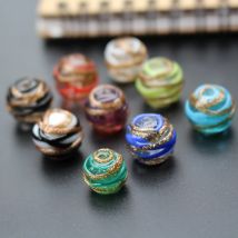 10Pcs 12mm 14mm Murano Glas Perlen Gold Streifen Draht Perlen multi-farbe für schmuck Armband Halskette ohrring Handwerk machen