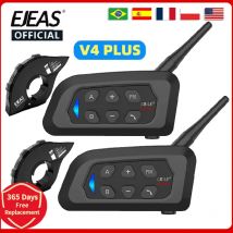 EJEAS V4 Plus Casco moto Bluetooth Walkie Talkie 4 ciclisti Distanza 1500 metri Full Duplex IP65 Impermeabile