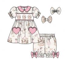 Toddler boutique children's set short-sleeved elastic vertical pattern flower print shorts elastic girl boy shorts pajama