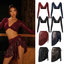 ZYM Costume da ballo latino Sexy scollo a V Top corto Gonna leopardata Donna Chacha Rumba Abiti da pratica Abbigliamento da ballo latino per adulti DNV25394