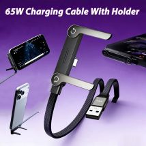 Cable de carga rápida USB de 65W con soporte plegable para teléfono 2 en 1, cable de datos de carga rápida tipo C, cable de carga USB C para teléfono móvil