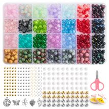 Kit per realizzare braccialetti con perline di vetro 28 colori Perline di cristallo da 8 mm Perline di pietre preziose rotonde con accessori per la creazione di gioielli fai-da-te