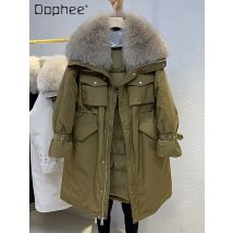Frauen Parkas Daunen jacke mittellanger Fuchs pelz kragen warme Jacke lässig übergroß 2024 Winter mode Streetwear weibliche Kleidung