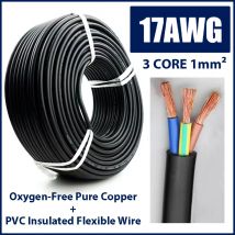 17AWG Elektrodraht, sauerstofffrei, reines Kupfer, 3 Kerne, 1 mm2, isoliertes PVC-ummanteltes flexibles AC-Kabel TÜV 1/2/3/5/10/50/100 Meter
