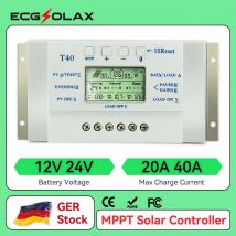 ECGSOLAX MPPT 40A 20A Regolatore di carica solare 12V 24V Display LCD automatico Regolatore fotovoltaico Doppio timer di controllo per il sistema di illuminazione solare