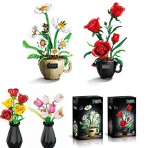 Simulazione Fiore In Vaso Building Blocks Set Con Vaso Pianta Bouquet Margherita/Tulip/Rose Decorazione Giocattoli Mattoni Ragazza Regalo di Festa