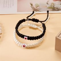 2 Teile/satz Einfache Schwarz Weiß Seil Geflochtene Armband für Frauen Männer Beste Freunde Einstellbare Herz Passenden Paar Armbänder Schmuck