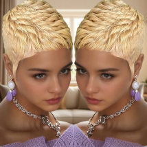 Short Pixie Cut Wig  With Bangs Human Hair 180 Density For Women Machine Made Wig