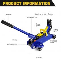2 Ton Hydraulic Trolley Jack, Height Adjustable 13.5cm-32cm, 360° Swivel Caster for Van Garage Lifting, incl. Carry Bag