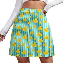 Yellow Rubber Ducks Skirt Ladies Blue Stripes Vintage Mini Skirts High Waist Custom Streetwear Casual Skirt Big Size