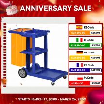 HOMCOM Carro de Limpieza con Bolsa 100L Profesional y Multifuncional para Colectividades Hotel Hostal con 3 Bandejas y 1 Plataforma 121x50,5x96,5 cm
