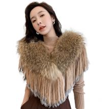 ZDFURS * 2021 Waschbärfellkragen, Fuchsfellumhang, verdickter Thermoschal, Schal mit Quasten, Hochzeitsschal