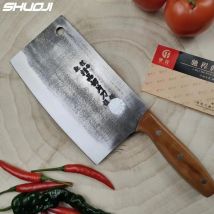Altmodisches chinesisches Küchenbeilmesser, traditionelles handgefertigtes geschmiedetes Messer, Schneidemesser aus Kohlenstoffstahl, Griff aus Rosenholz