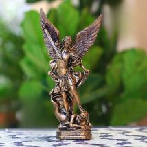 Christian San Miguel Arcangel Statue Retro Bronzed Saint Michael Engel Harz Figur Hause Segen Dekoration Desktop Ornamente