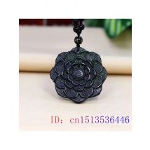Black Green Jade Lotus Pendant Necklace Charms Fashion Talismans Natural Jewelry Amulets Carved Pendants Vintage Man Necklaces
