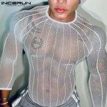 INCERUN Tops 2025, Amerikanischen Stil, Mode, Männer Perspektive Dünne Design T-shirt Sexy Casual Clubwear Heißer Verkauf Lange Ärmeln Camiseta
