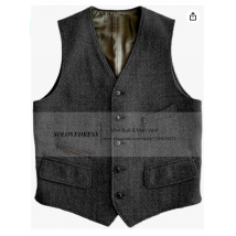 Herren Weste Slim Fit Anzüge Weste Fischgrätenmuster Tweed Kerbe Revers Wolle Business Casual Weste Grossmen Für Hochzeit