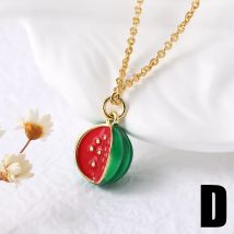FLOLA Small Candy Color Watermelon Banana Necklaces for Women Gold Plated Strawberry Necklace Fruit Jewelry nkez10