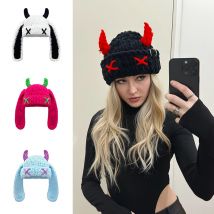 Unisex Autumn Winter Handmade Crochet Knitted Hat Soft Warm Long Ear Beanie Hat Men Women Casual Y2K SkullCap Hats Ski Caps