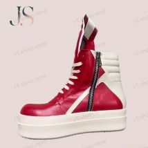 R-o-zapatos clásicos de diseñador para hombre y mujer, zapatillas de deporte de cuero rojo, botines altos, zapatos informales con cremallera, botas de suela gruesa de 6cm